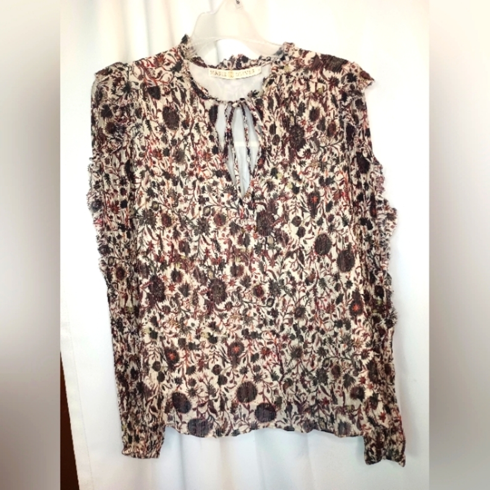 Marie Oliver Silk Blend Floral Blouse Medium Ruffle Crinkle Fairy Whimsigoth
